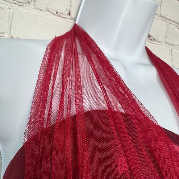 Sequin Hearts Jrs Burgundy Satin Halter Dress Sz 9 Tulle Layers Whimsigoth Fairy - Picture 5 of 12